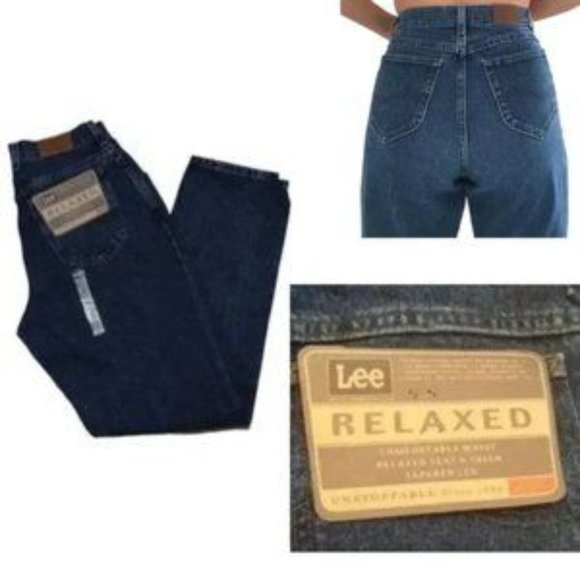Vintage High Rise Jeans 90s Lee Original Dark Wash Relaxed Tapered 28 x 32 Sz 10 - Picture 1 of 11